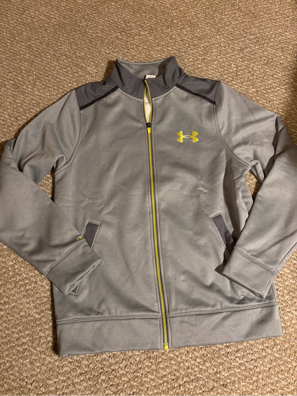 Under Armour Mens’s Gray Jacket with Yellow Logo & Zipper